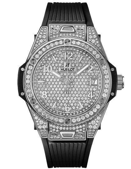 Men's watch / unisex  HUBLOT, One Click Steel Full Pave / 39mm, SKU: 465.SX.9010.RX.1604 | dimax.lv