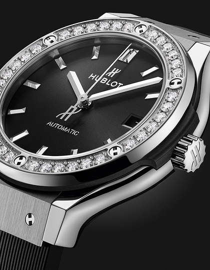 Men's watch / unisex  HUBLOT, Classic Fusion Titanium Diamonds / 38mm, SKU: 565.NX.1470.RX.1204 | dimax.lv