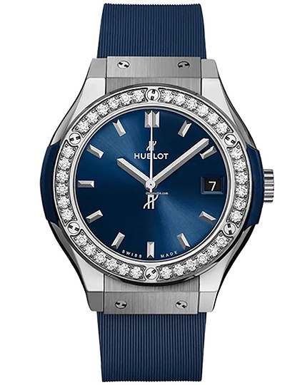 Ladies' watch  HUBLOT, Classic Fusion Titanium Blue Diamonds / 33mm, SKU: 581.NX.7170.RX.1104 | dimax.lv