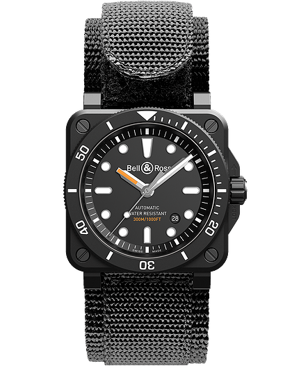 Men's watch / unisex  BELL & ROSS, BR 03-92 Diver Black Matte / 42mm, SKU: BR0392-D-BL-CE/SRB | dimax.lv