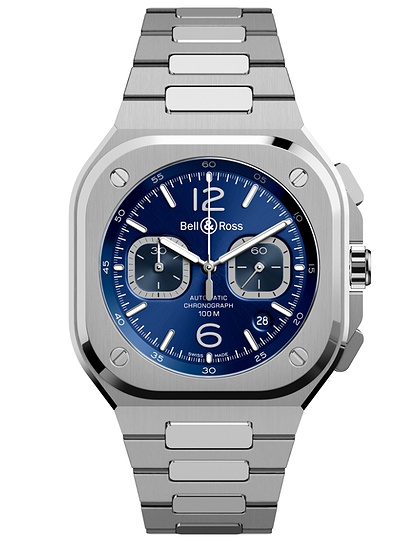 Men's watch / unisex  BELL & ROSS, BR 05 Chrono Blue Steel / 42mm, SKU: BR05C-BLU-ST/SST | dimax.lv