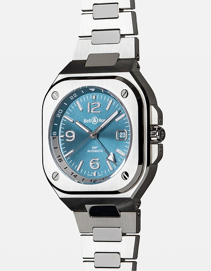 Men's watch / unisex  BELL & ROSS, BR 05 GMT Sky Blue / 41mm, SKU: BR05G-PB-ST/SST | dimax.lv
