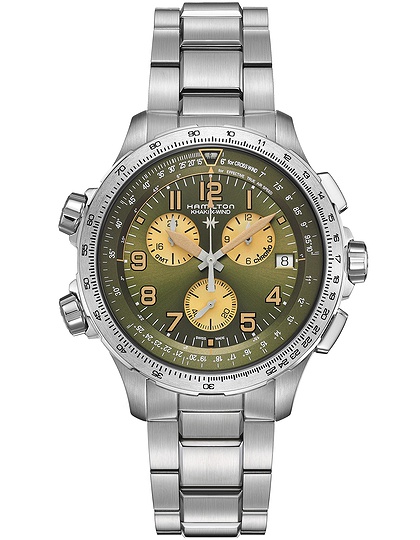 Мужские часы / унисекс  HAMILTON, Khaki Aviation X-Wind GMT Chrono Quartz / 46mm, SKU: H77932160 | dimax.lv