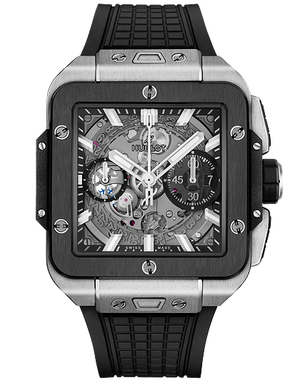 Vīriešu pulkstenis / unisex  HUBLOT, Square Bang Unico Titanium Ceramic / 42mm, SKU: 821.NM.0170.RX | dimax.lv